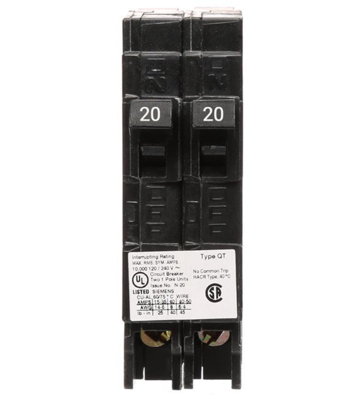 Q2020NC - Siemens 20A/20A Tandem Breaker