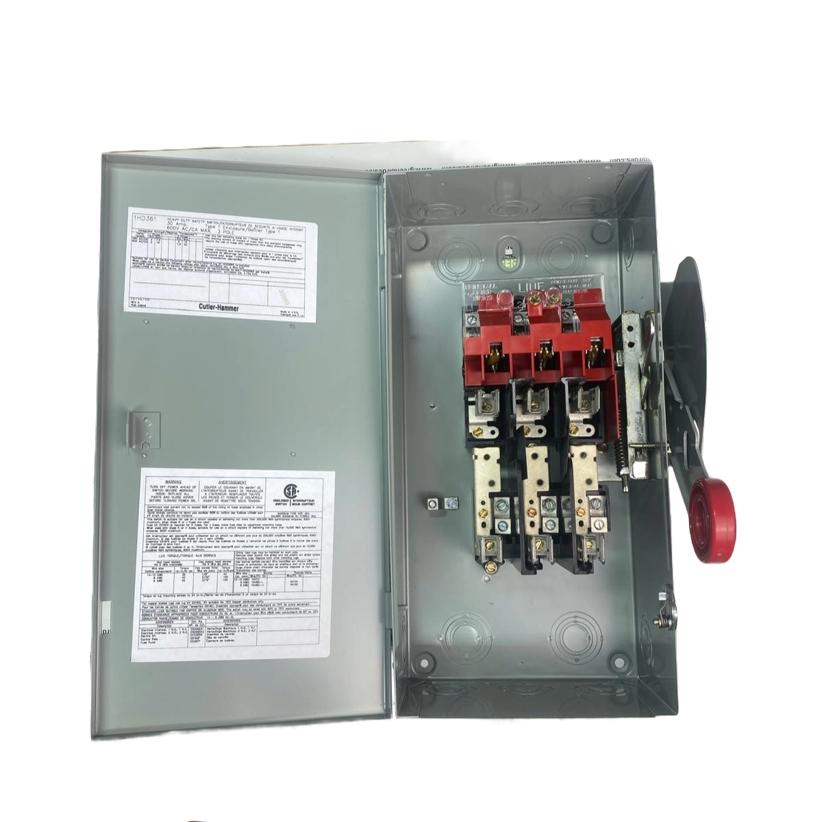 Eaton 1HD361 Disconnect, 30 Amp, 3 Pole, 600V, Fusible, NEMA 1