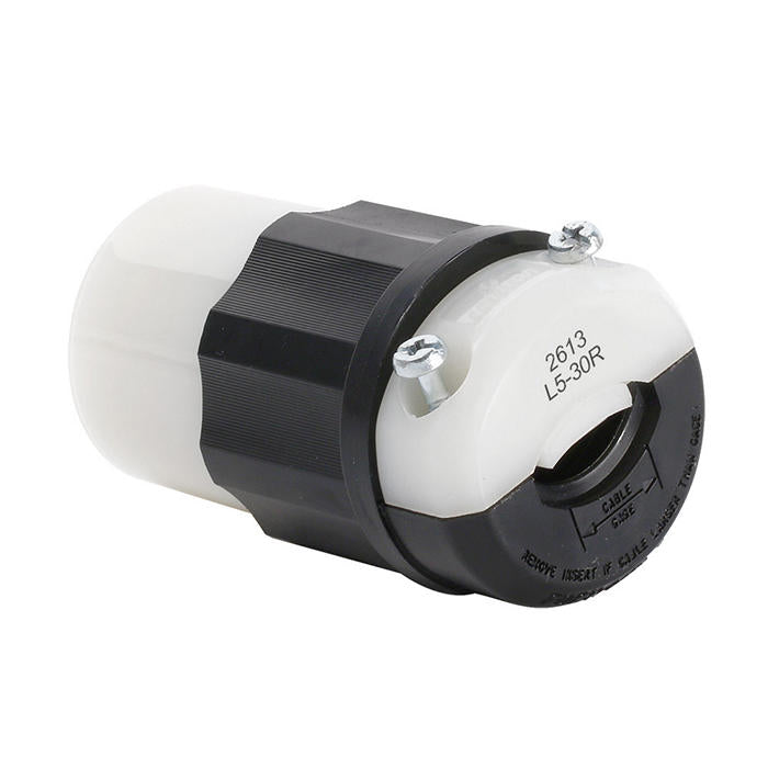 Leviton 2613 Locking Connector, 30 Amp, 125 Volt, Industrial Grade - Black & White