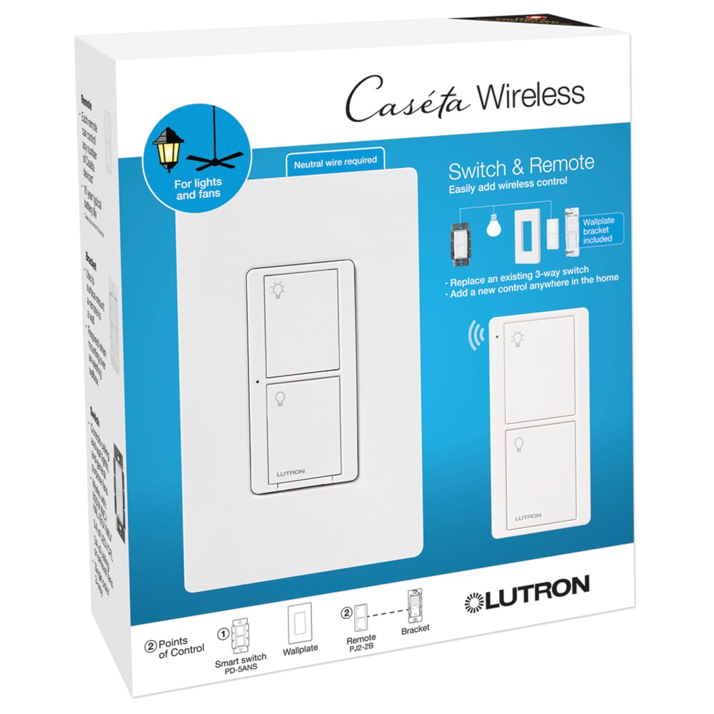 Lutron P-PKG1WS-WH-C Caséta On/Off Smart Switch Kit with Remote 3-Way
