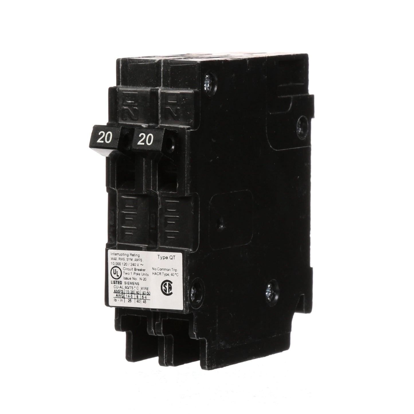 Q2020NC - Siemens 20A/20A Tandem Breaker