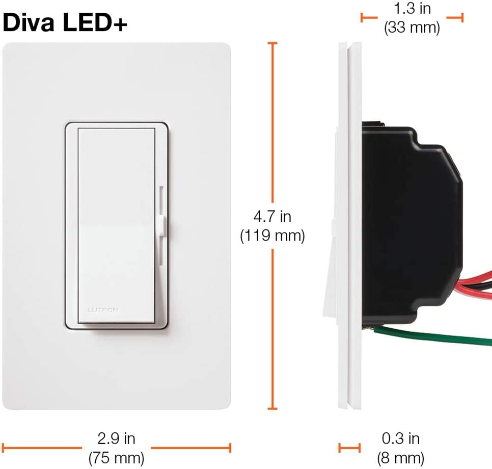 Lutron DVCL-153PH-WHC Diva LED+ Dimmer Switch, Single Pole or 3-Way, White