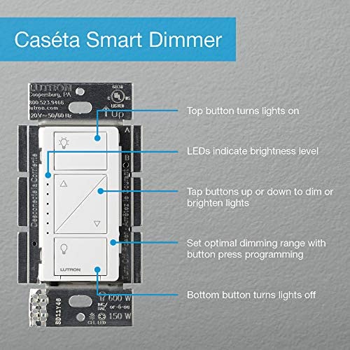 Lutron P-BDG-PKG1W-C Caséta Smart Start Kit, Dimmer Switch with Smart Bridge