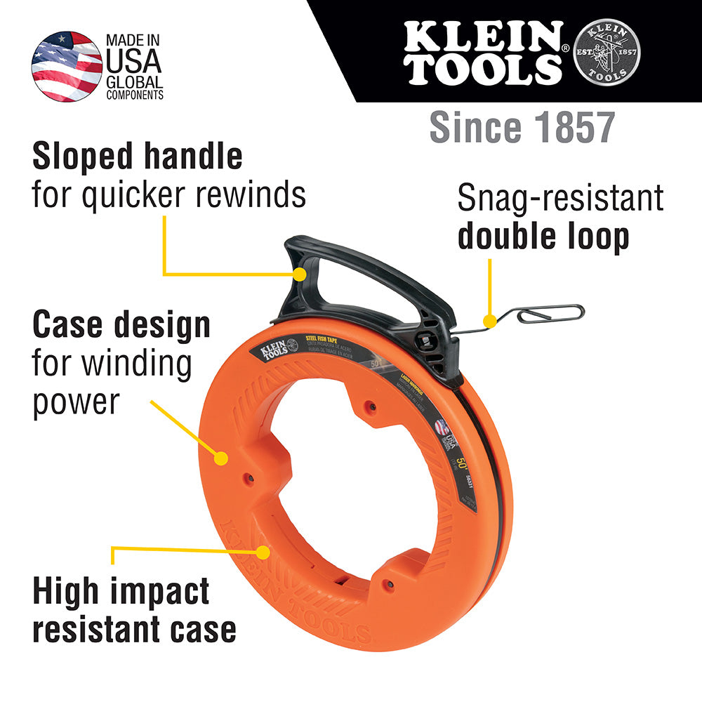 Klein Tools 56331 Steel Fish Tape, 1/8-Inch x 50-Foot