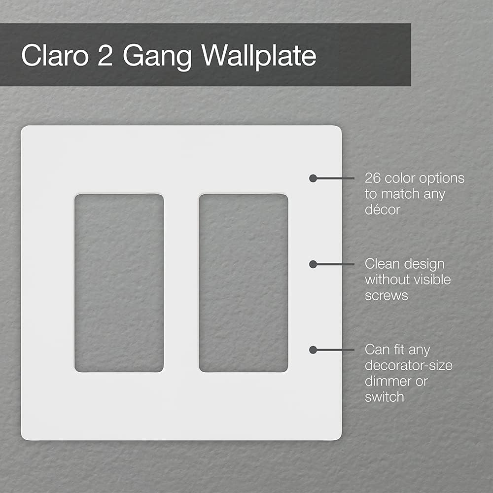 Lutron CW-2-WH Claro 2 Gang Wallplate, Gloss White