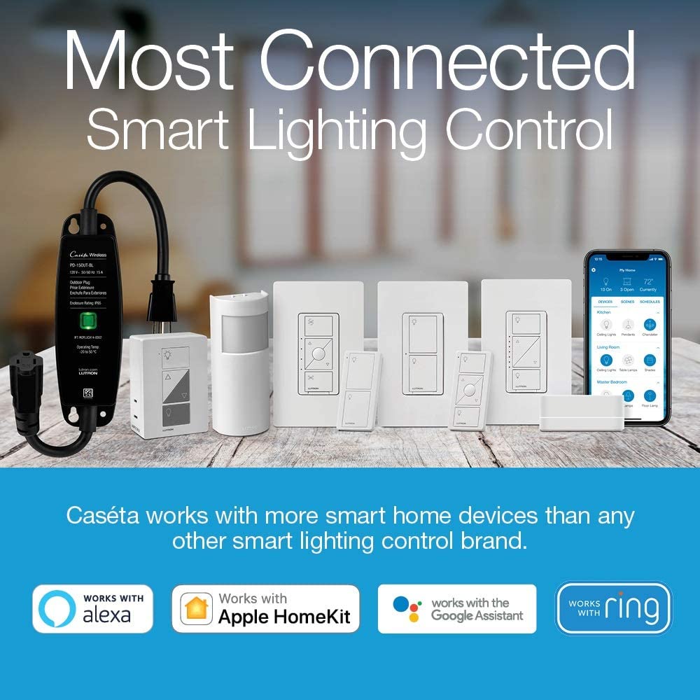 Lutron P-BDG-PKG1W-C Caséta Smart Start Kit, Dimmer Switch with Smart Bridge