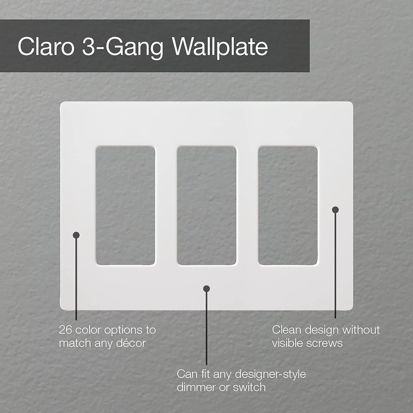 Lutron CW-3-WH Claro 3 Gang Wallplate, Gloss White