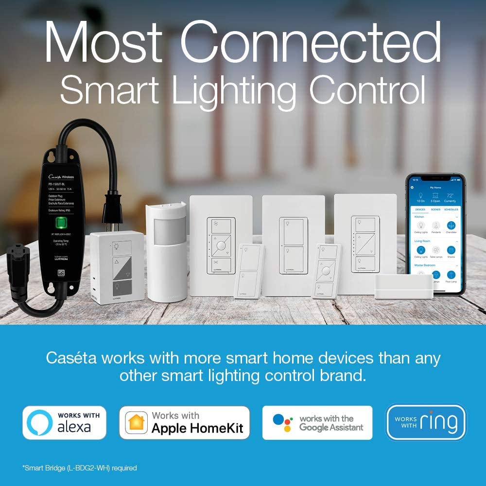 Lutron P-PKG1W-WH-C Caséta 150W 3 Way Wireless Dimmer