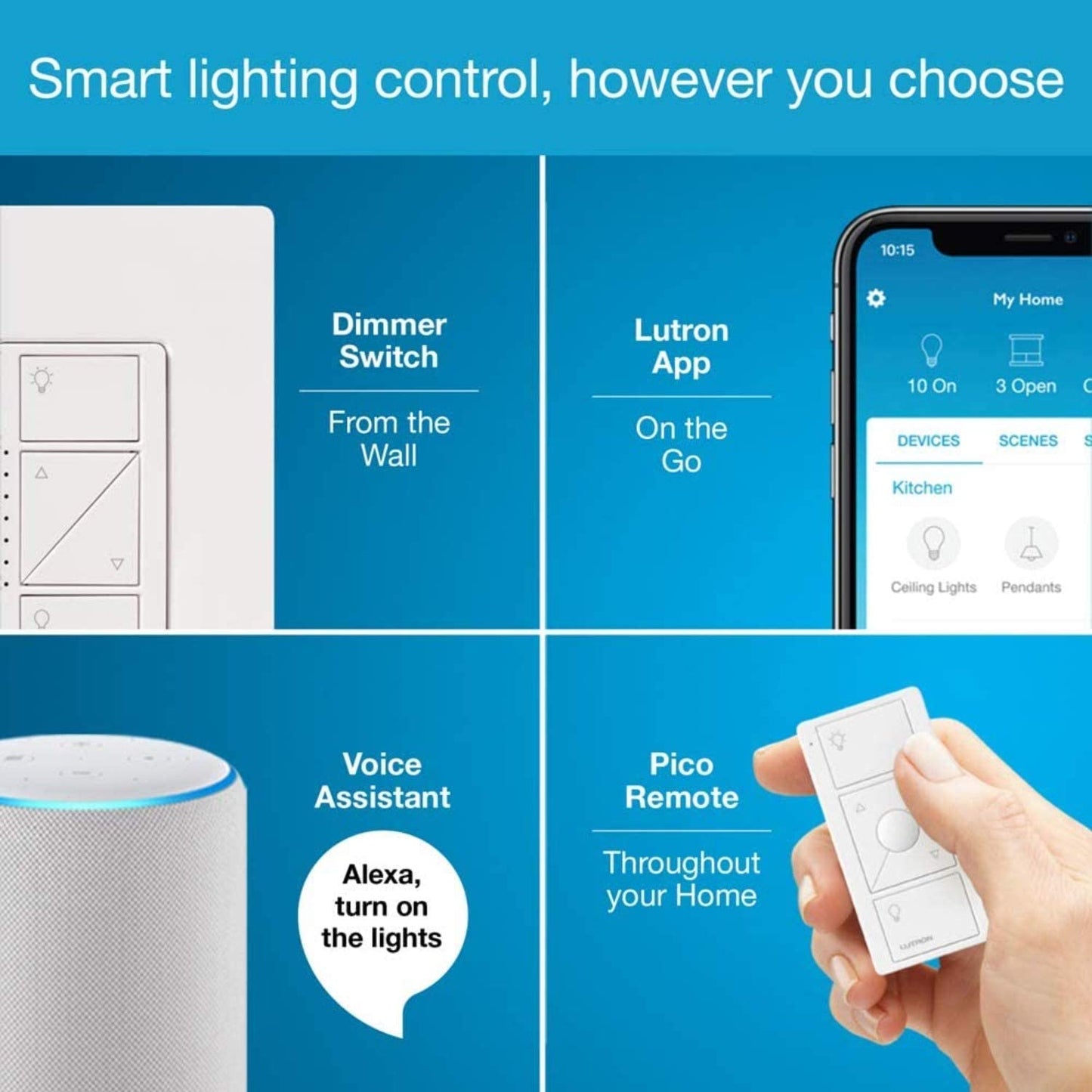 Lutron P-BDG-PKG1W-C Caséta Smart Start Kit, Dimmer Switch with Smart Bridge