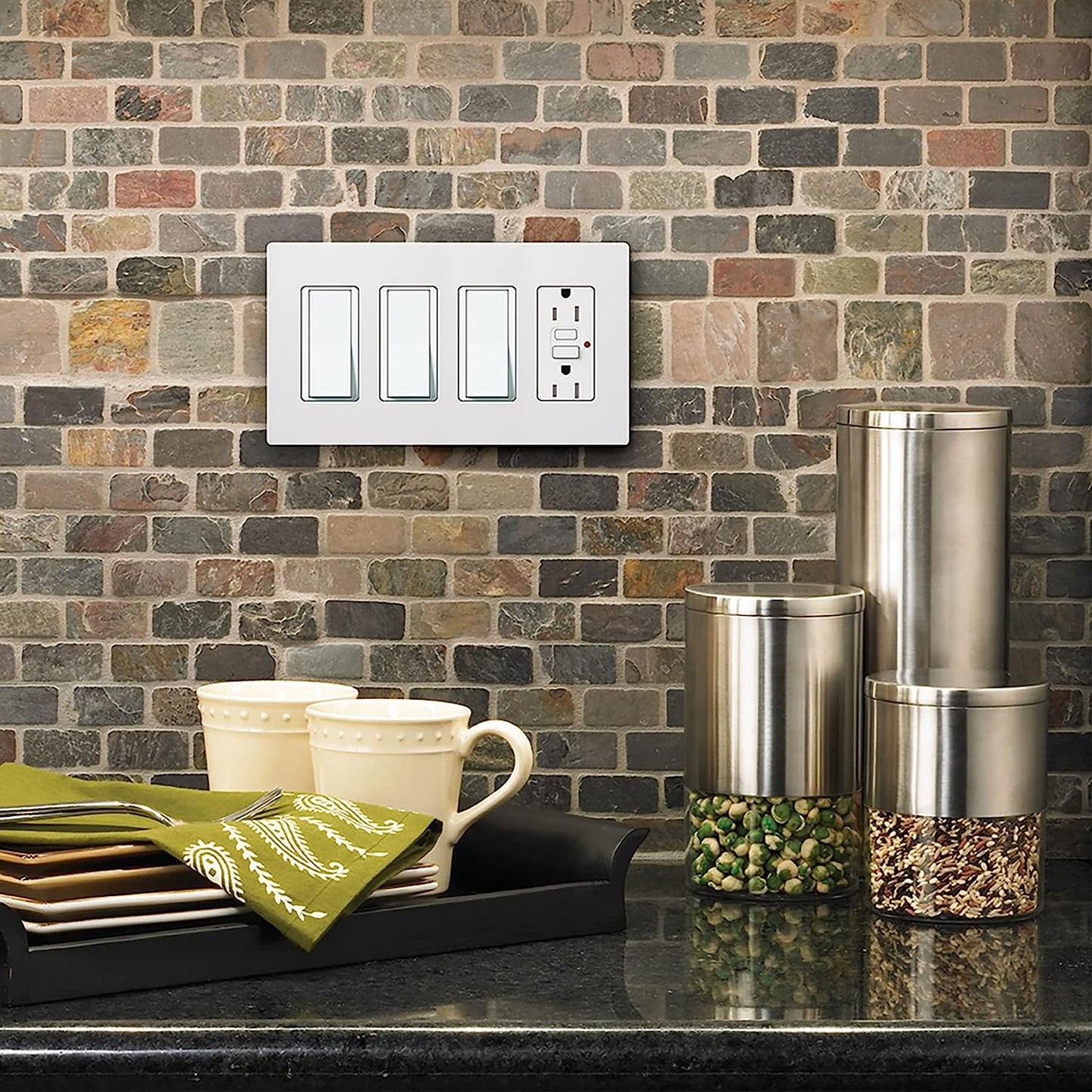 Lutron CW-4-WH Claro 4 Gang Wallplate, Gloss White