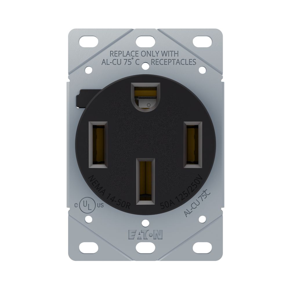 Eaton 1258-SP Power Receptacle, 50Amp, 125/250V, 3-Pole, 4-Wire, NEMA 14-50R