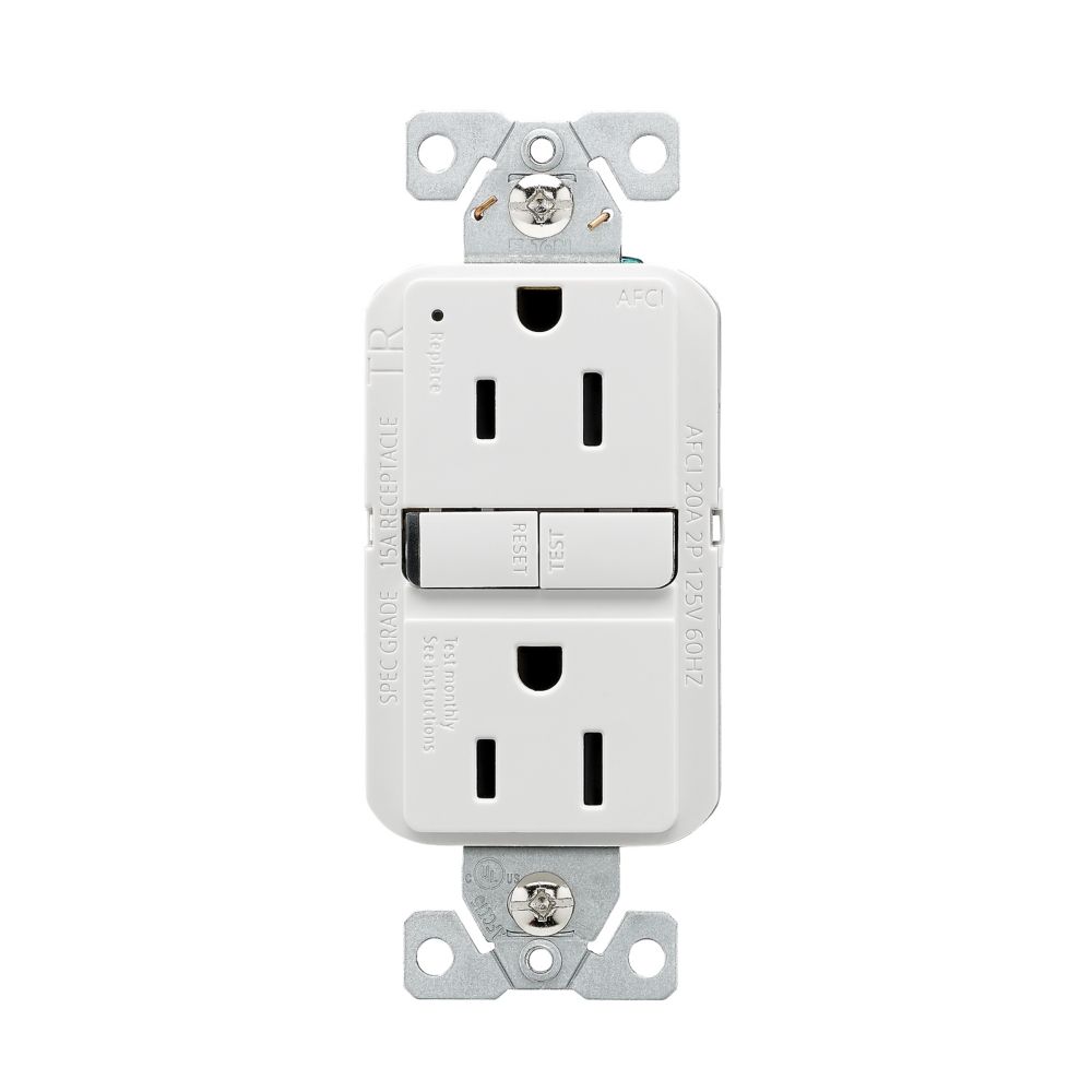 Eaton Arc Fault Receptacle/Outlet, 15A, White, front facing