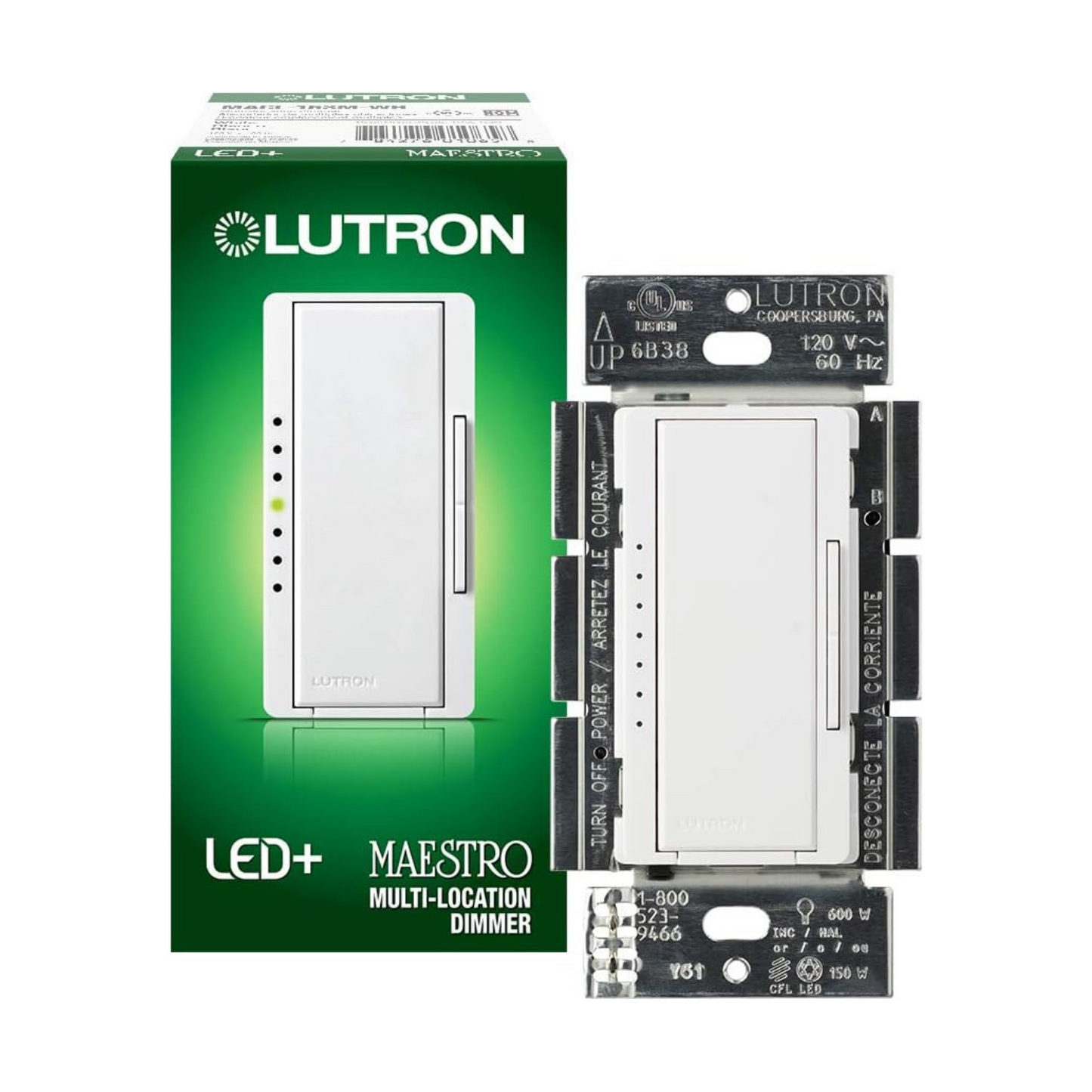 Lutron MACL-153M-WH-C Maestro LED+ Dimmer Switch Single-Pole or Multi-Location White