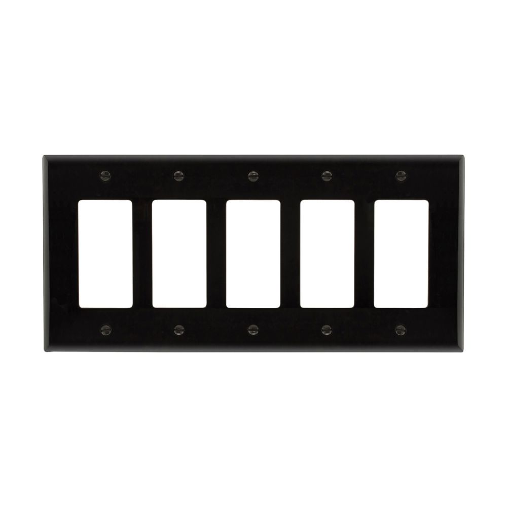 Eaton PJ265BK 5-Gang Decora Mid-size Wallplate, Black
