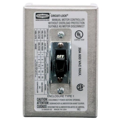 Hubbell HBL1379D Industrial Grade, Toggle Switches, Motor Disconnects, Three Pole, 30A 600V AC