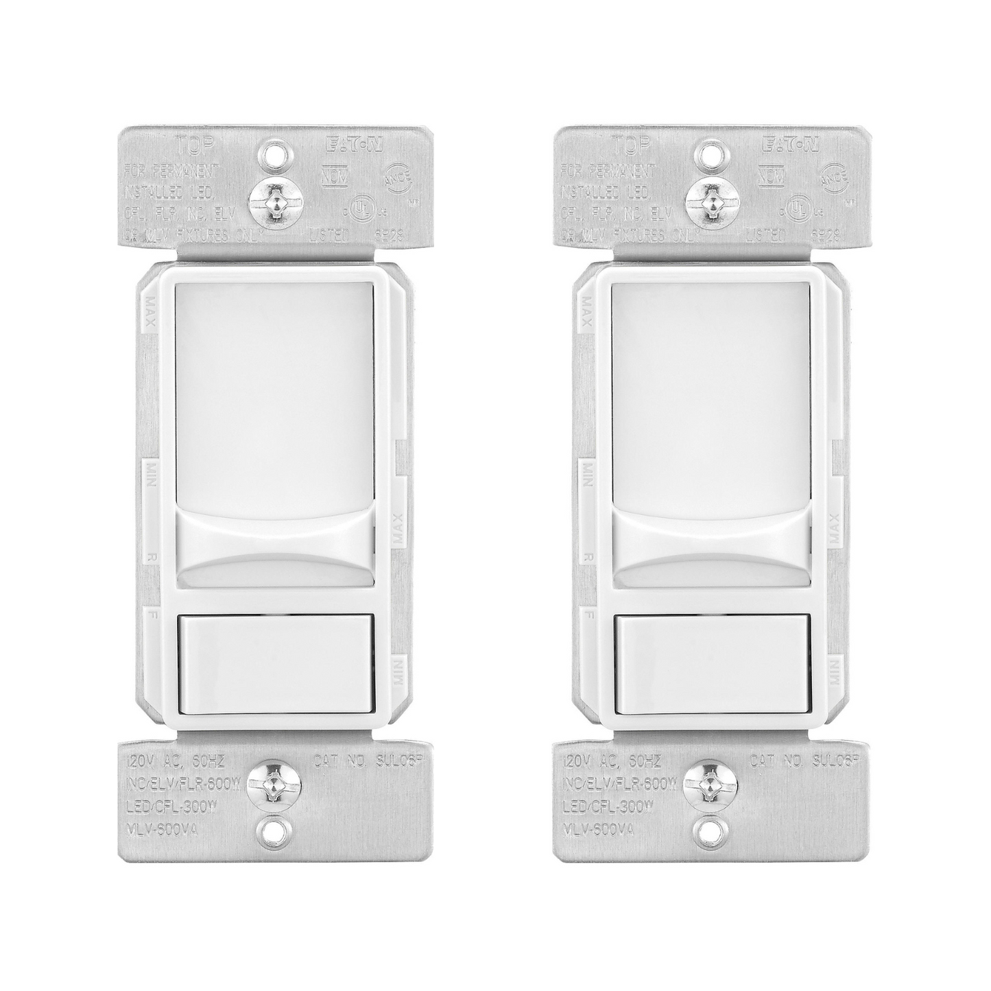 Eaton SUL06P-W-2KB-L Slide Dimmer Switch, Single Pole, 3-Way, White (2-pack)