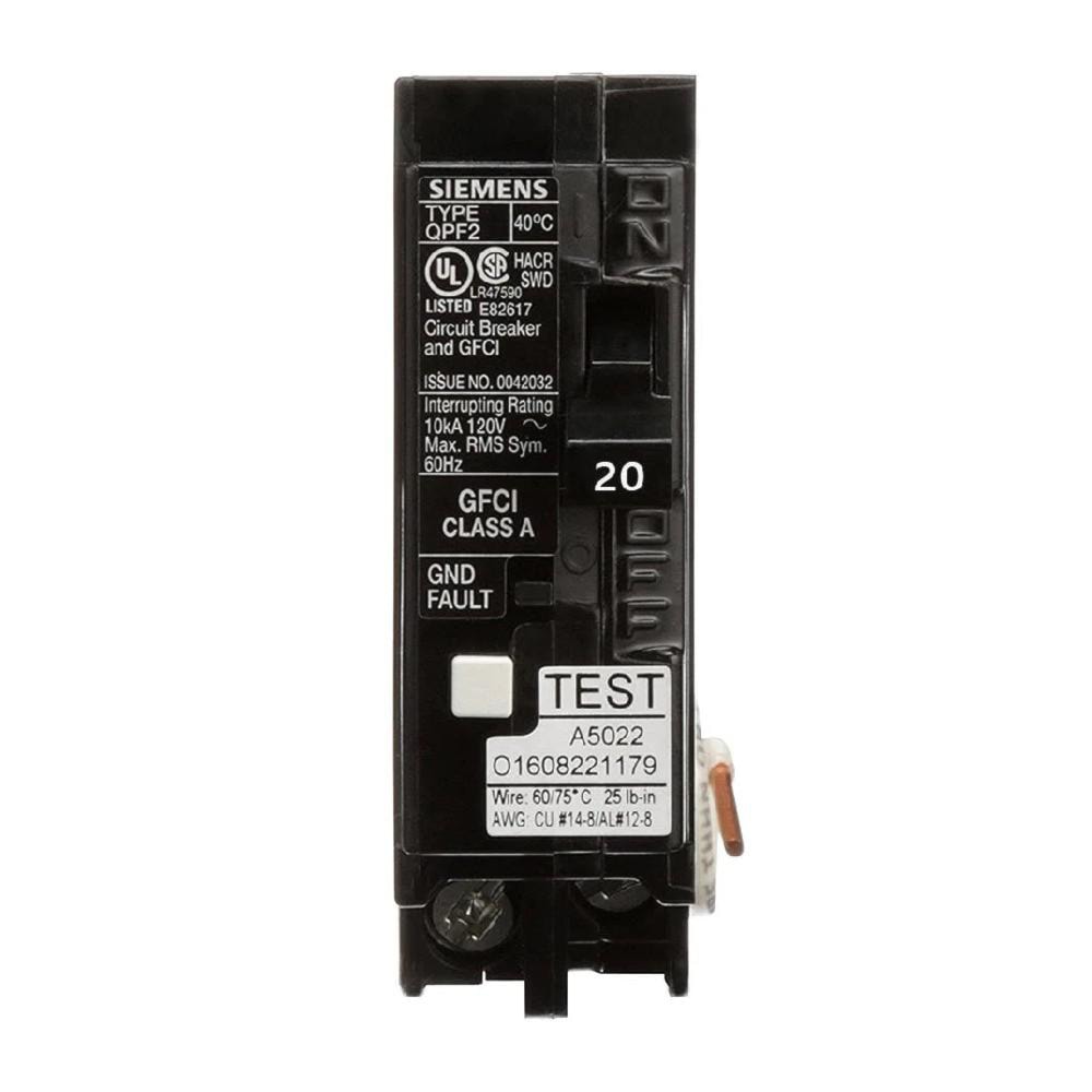 QF120ACSA - Siemens 20 Amp Single Pole Ground Fault (GFCI) Circuit Breaker