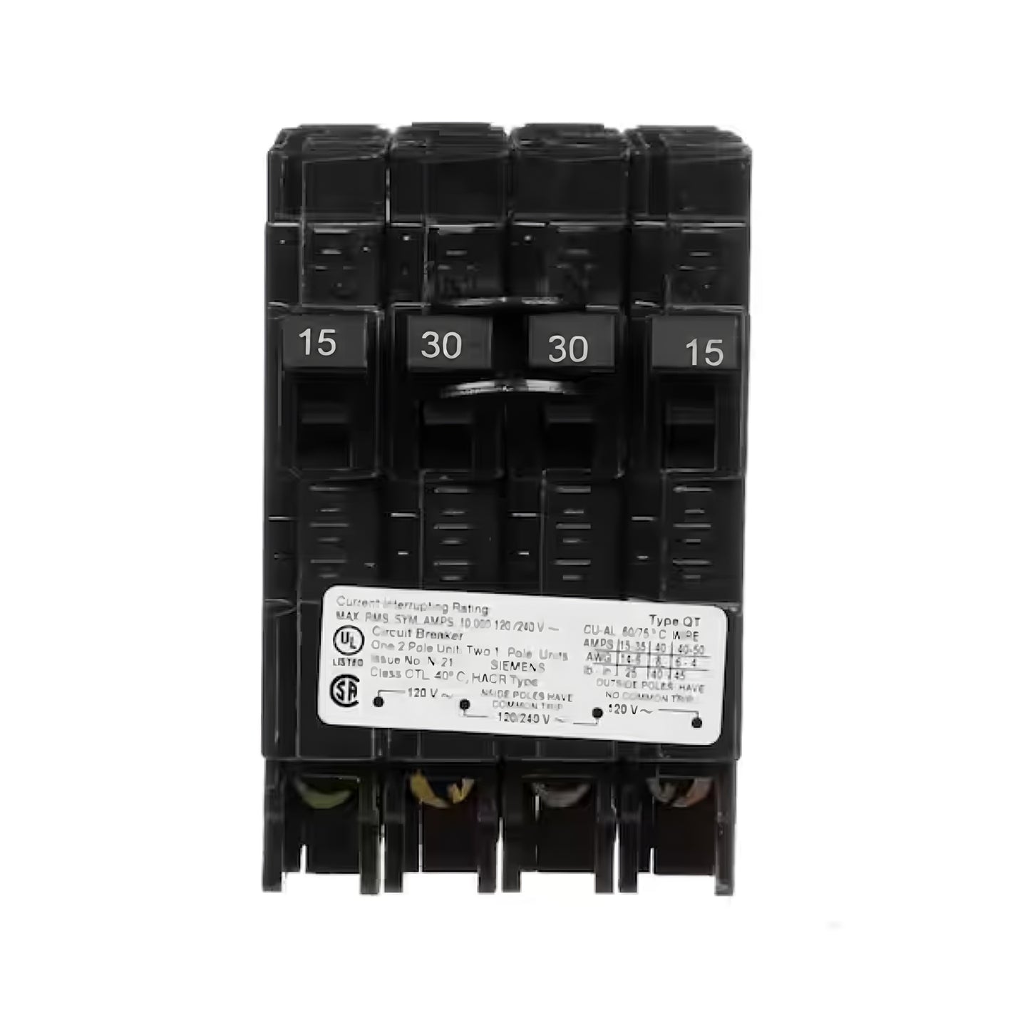 Q21530CTNC - Siemens 15/30/15 Amp Quad Circuit Breaker