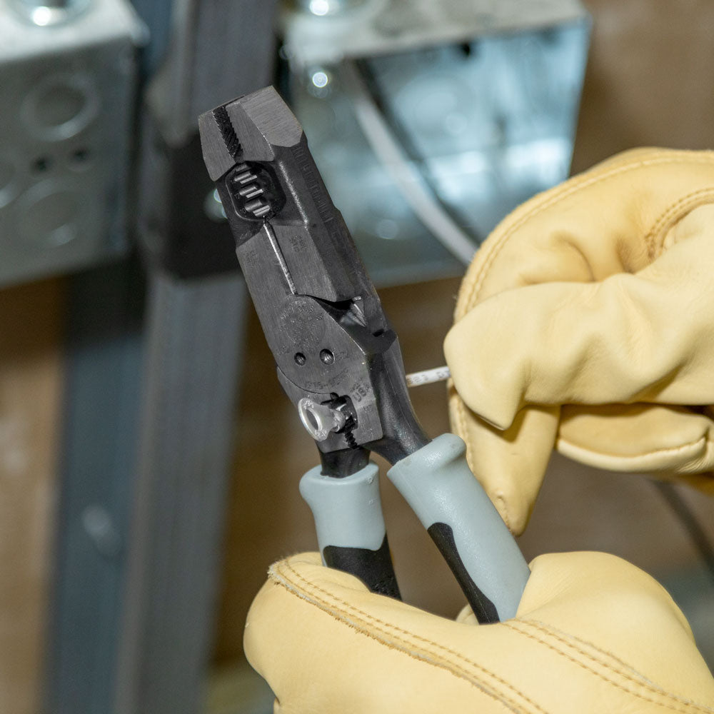 Klein Tools J2159CRTP Hybrid Pliers with Crimper, Fish Tape Puller and Wire Stripper