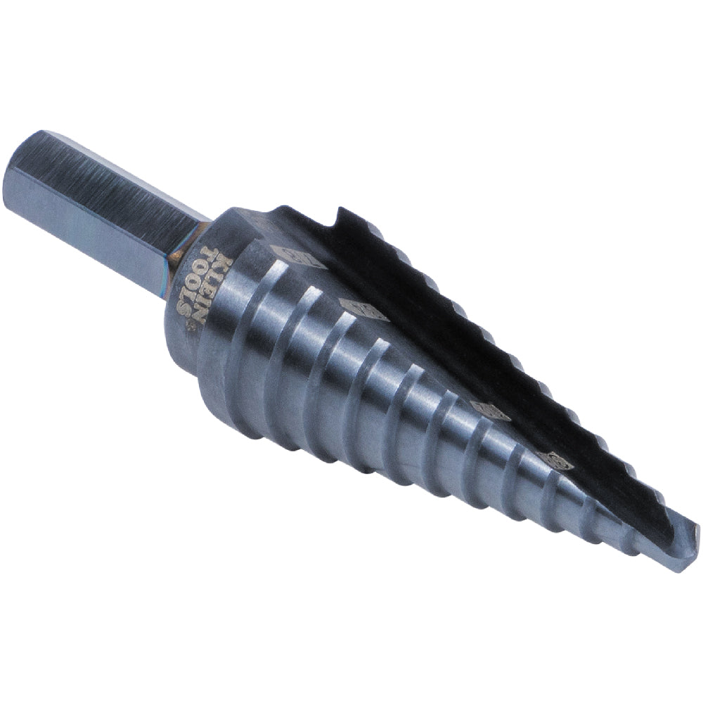 Klein Tools KTSB14 12-Step Drill Bit, 3/8-Inch Hex, Double Straight Flute, 3/16-Inch to 7/8-Inch