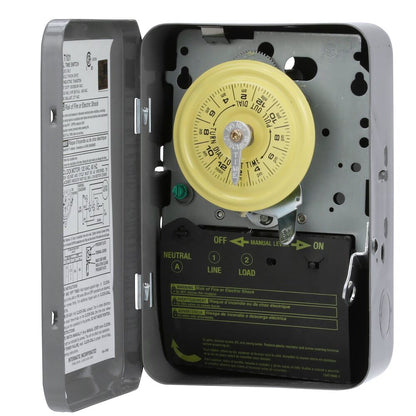 Intermatic T101 - 24 Hour Mechanical Time Switch, 120 VAC, 60Hz, SPST, Indoor Metal Enclosure, 1 Hour Interval