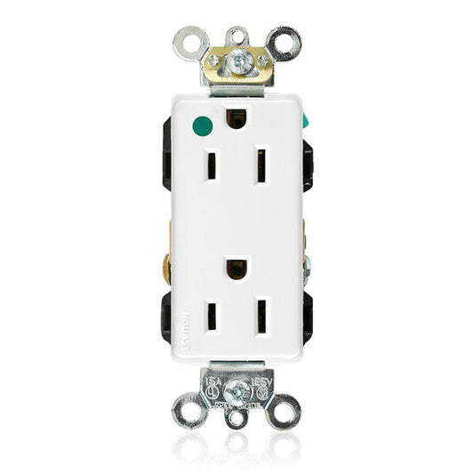 Leviton 16262-HGW Hospital-Grade Decora Duplex Receptacle, 15A, Self-Grounding (White)