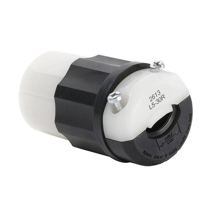 Leviton 2613 Locking Connector, 30 Amp, 125 Volt, Industrial Grade - Black & White