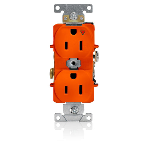 Front view of Leviton 5262-IG 15 Amp Isolated Ground Duplex Receptacle