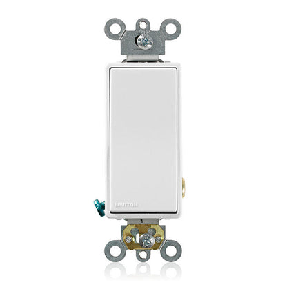 Leviton 5621-2W 20 Amp, 120/277 Volt, Decora Plus Rocker Single-Pole AC Quiet Switch, Commercial Spec Grade, Self Grounding, Back & Side Wired, - White