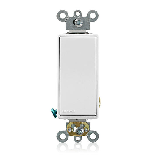Leviton 5621-2W 20 Amp, 120/277 Volt, Decora Plus Rocker Single-Pole AC Quiet Switch, Commercial Spec Grade, Self Grounding, Back & Side Wired, - White