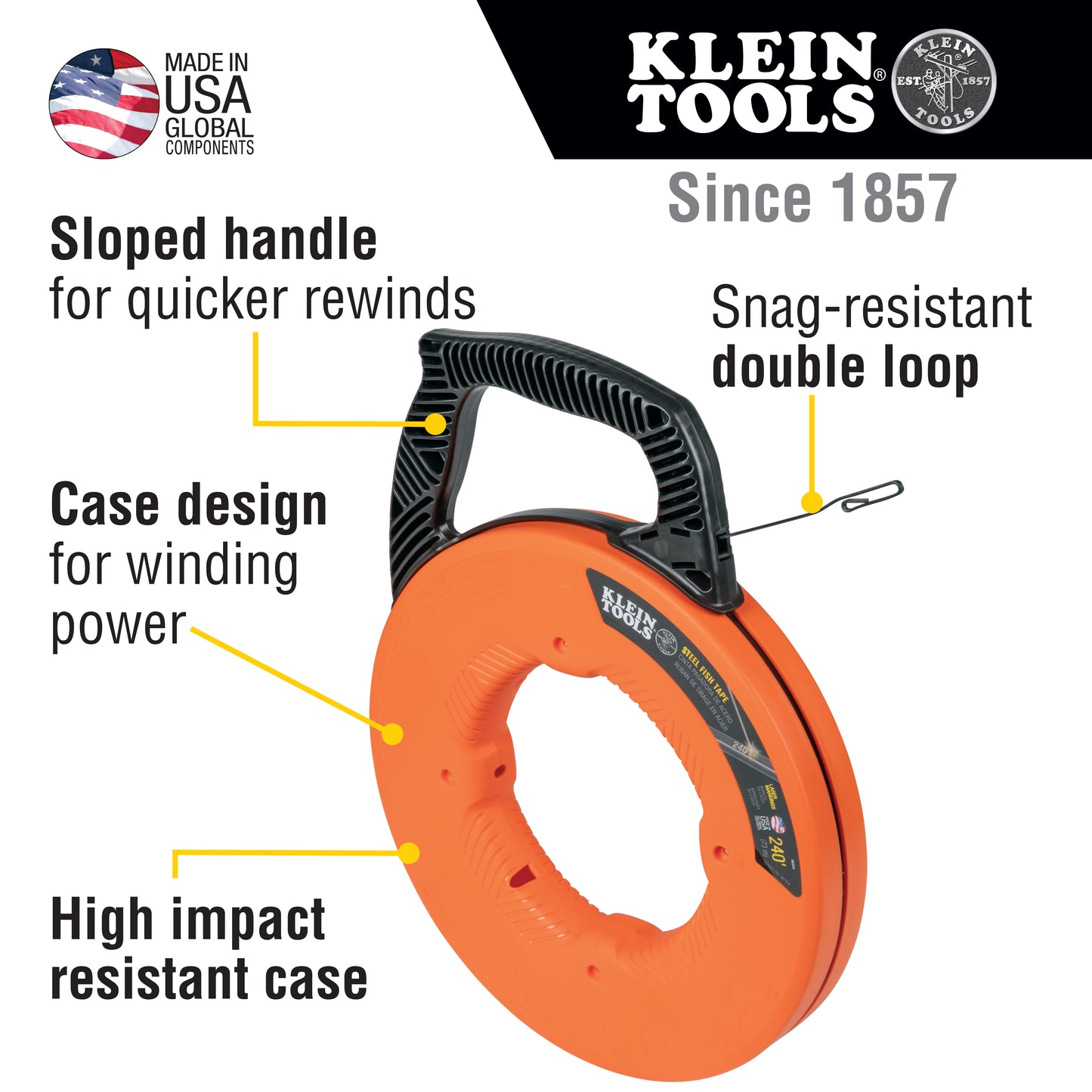 Klein Tools 56334 Steel Fish Tape, 1/8-Inch x 240-Foot