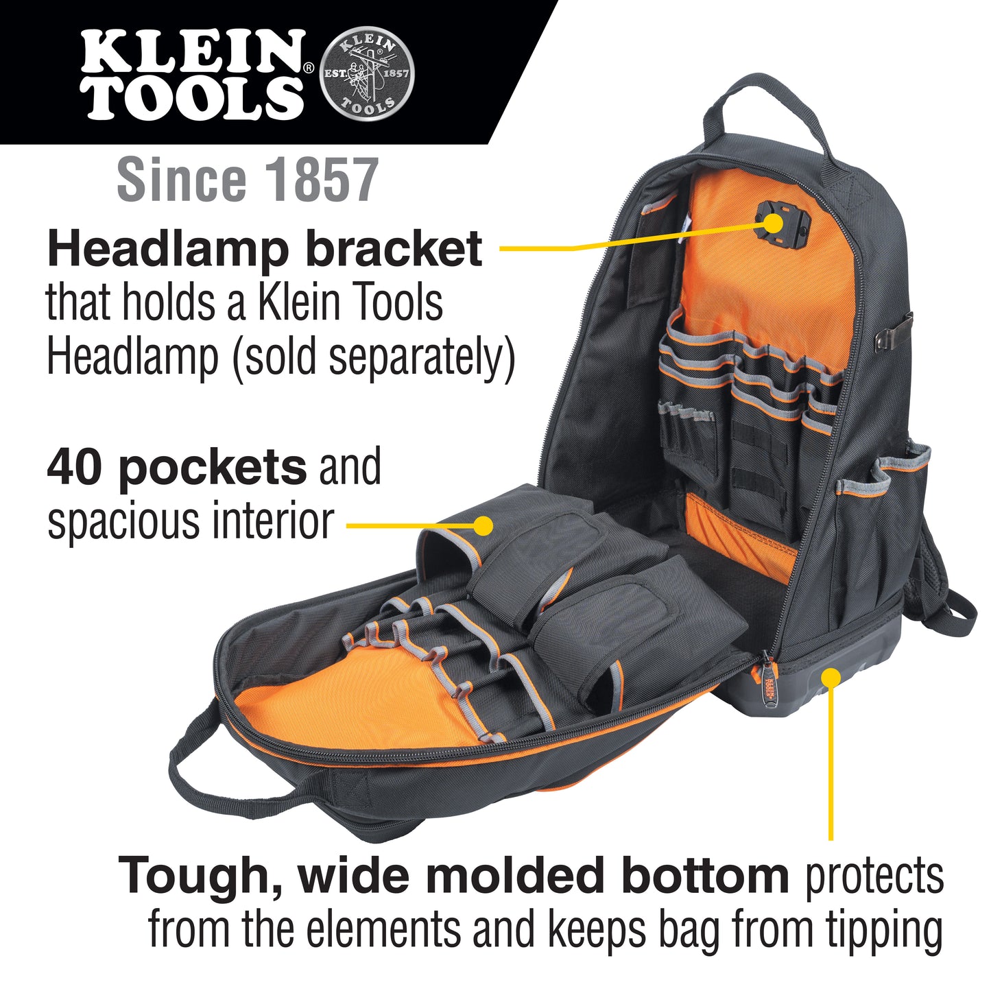 62800BP | Klein Tools Tradesman Pro™ XL Tool Bag Backpack, 40 Pockets