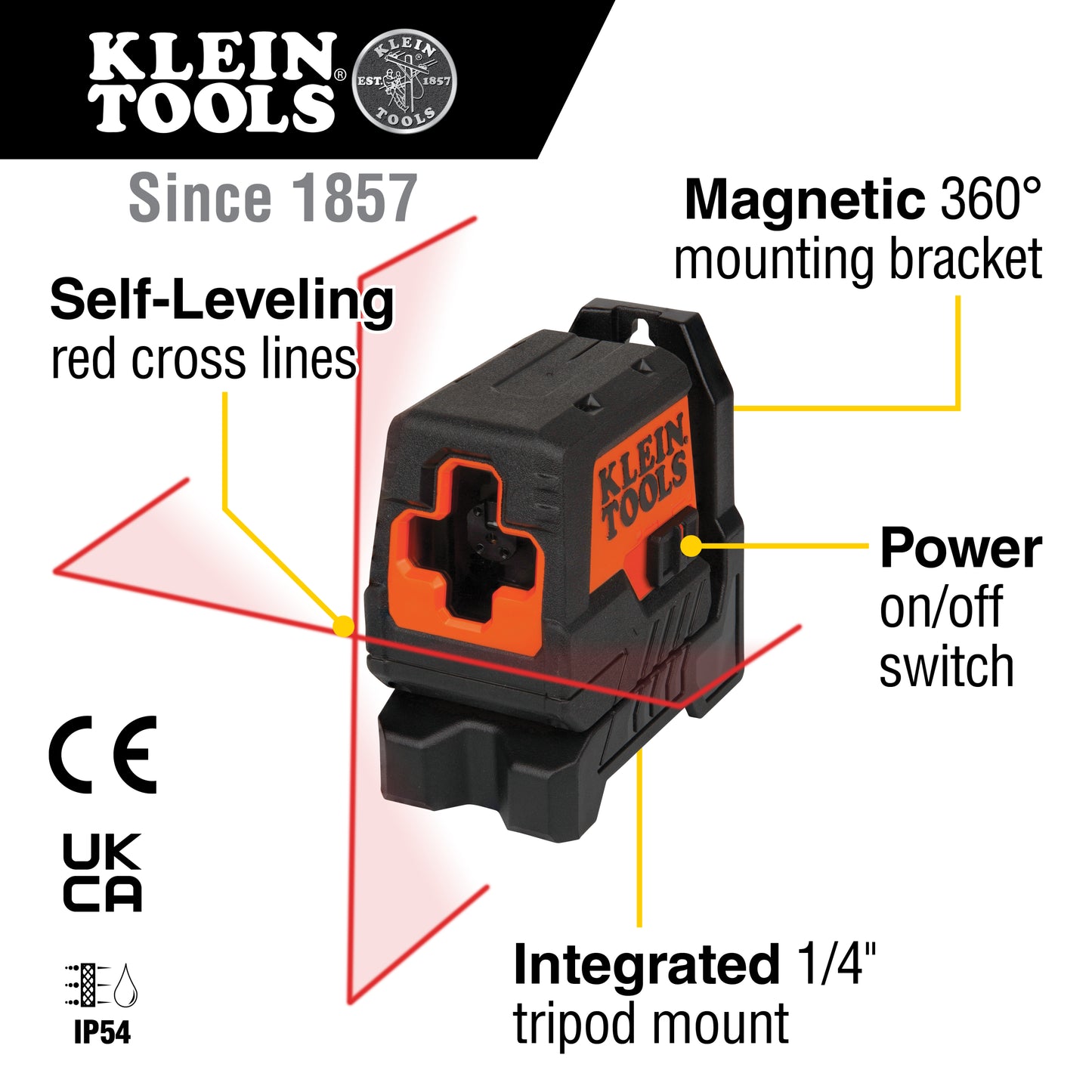 93MCLS | Klein Tools Red Compact Cross-Line Self-Leveling Laser Level, 35ft