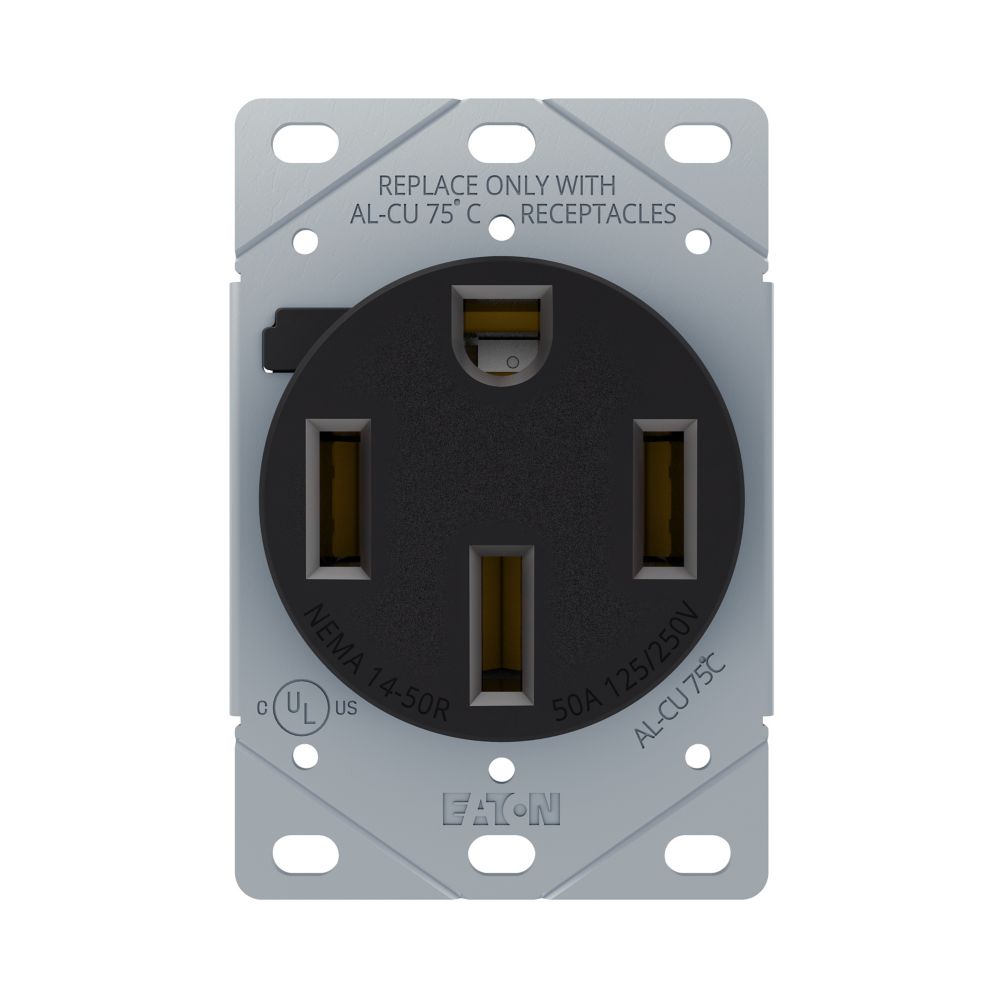 Eaton 1258-SP Power Receptacle, 50Amp, 125/250V, 3-Pole, 4-Wire, NEMA 14-50R