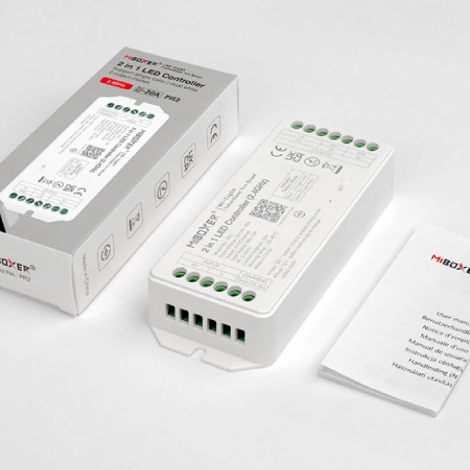 LED controller with packaging on a white background