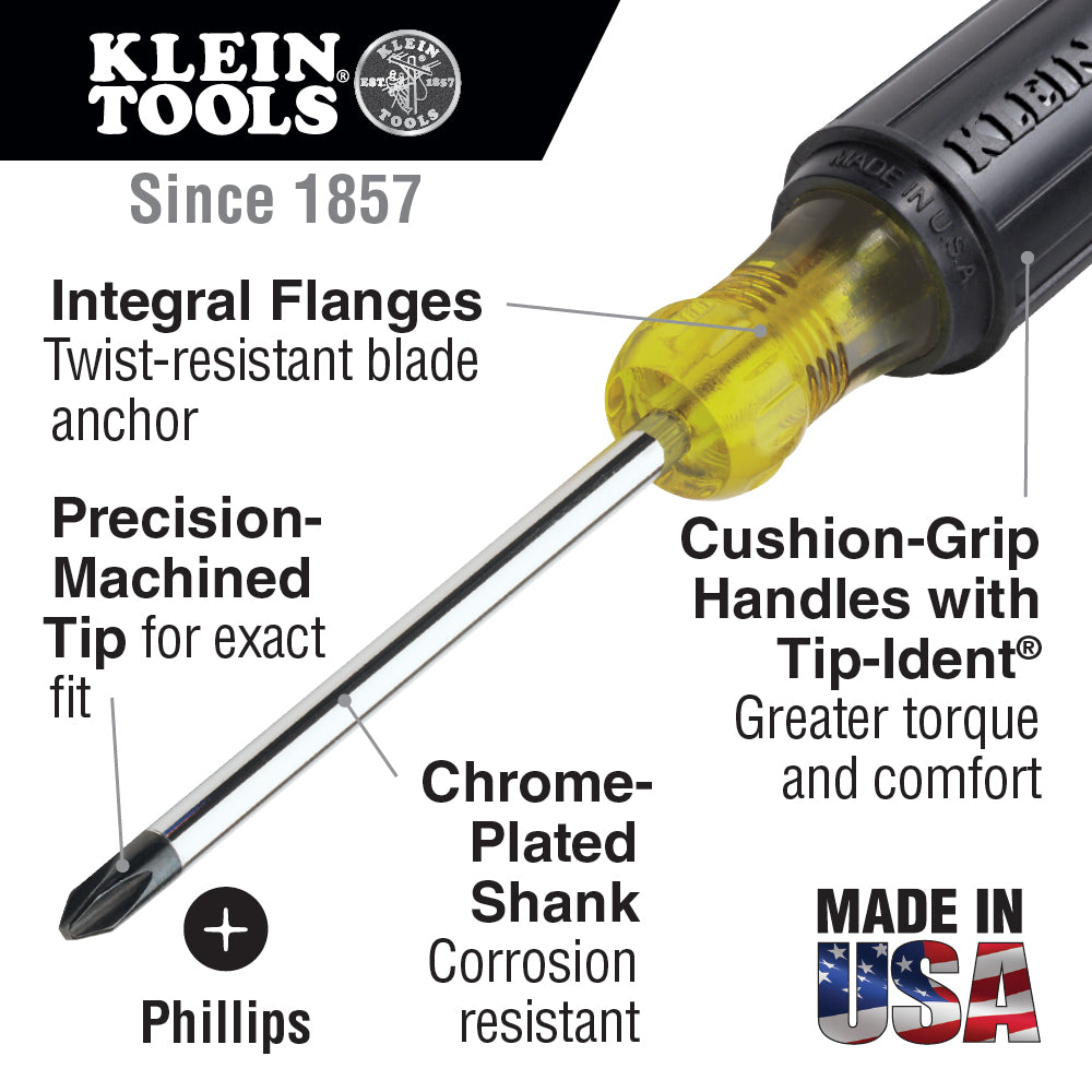 Klein Tools 603-3 #1 Phillips Screwdriver, 3-Inch Round Shank