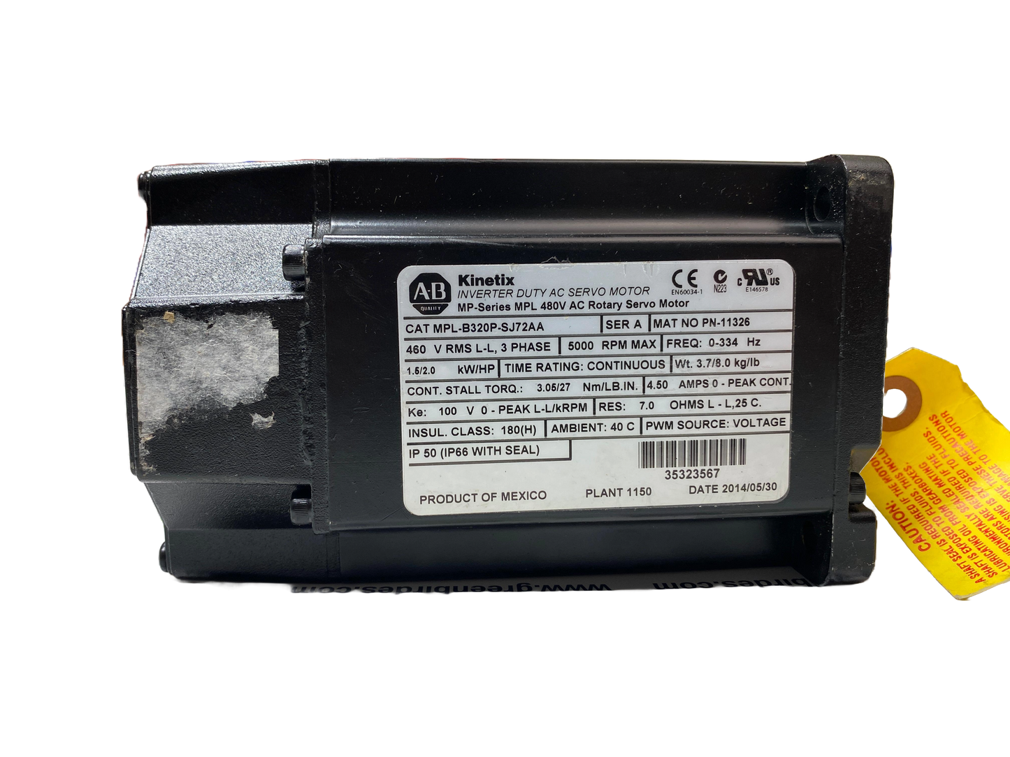 Allen-Bradley MPL-B320P-SJ72AA Servo Motor Kinetix MP-Series MPL 480VAC