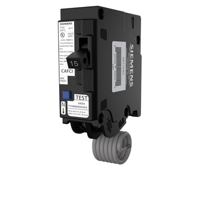 Angled view of Siemens QA115AFCCSA 15 Amp Single Pole AFCI breaker – Siemens arc fault circuit interrupter for residential electrical panels