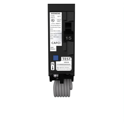 Front view of Siemens QA115AFCCSA 15 Amp Single Pole AFCI breaker – arc fault circuit interrupter for residential load centers