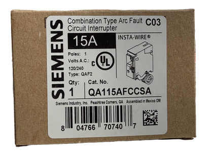 QA115AFCCSA - Siemens 15 Amp Single Pole Arc Fault (AFCI) Breaker