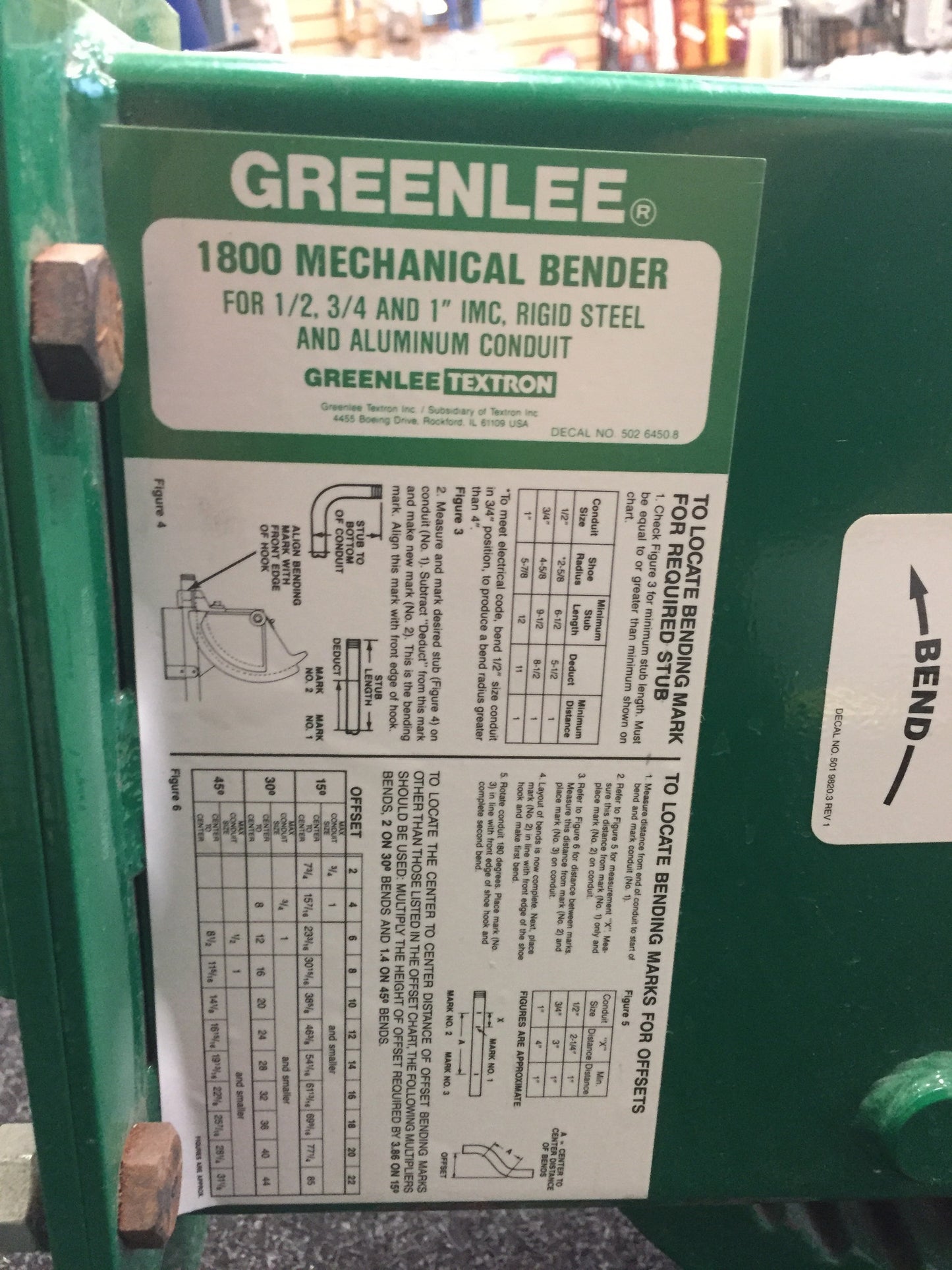 Used GREENLEE 1800 Mechanical Bender
